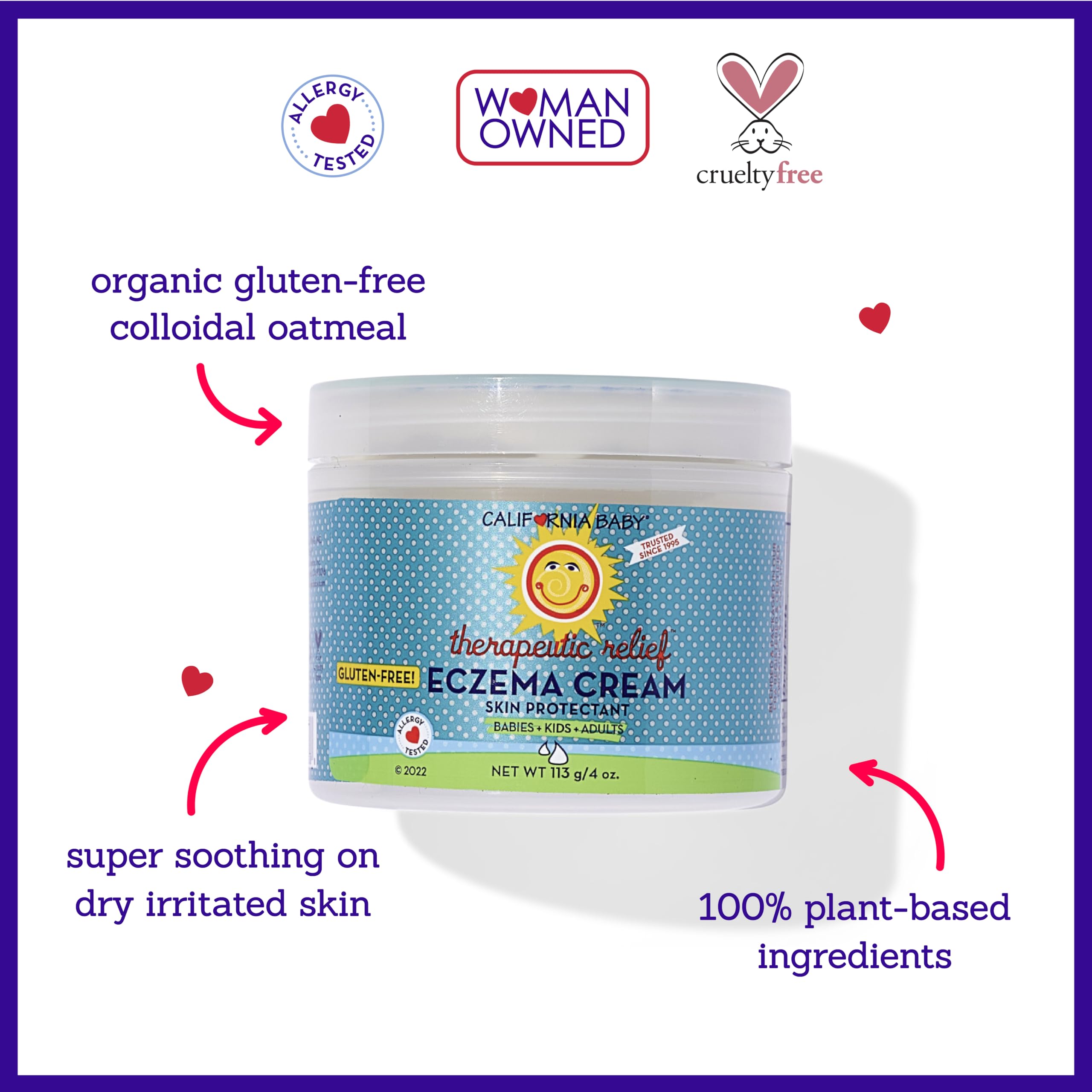 California Baby Eczema Cream texture swatch emphasizing gentle, steroid-free hydration