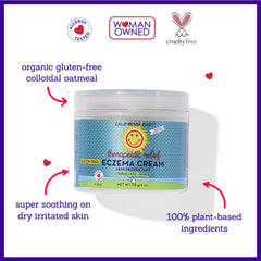 California Baby Eczema Cream texture swatch emphasizing gentle, steroid-free hydration