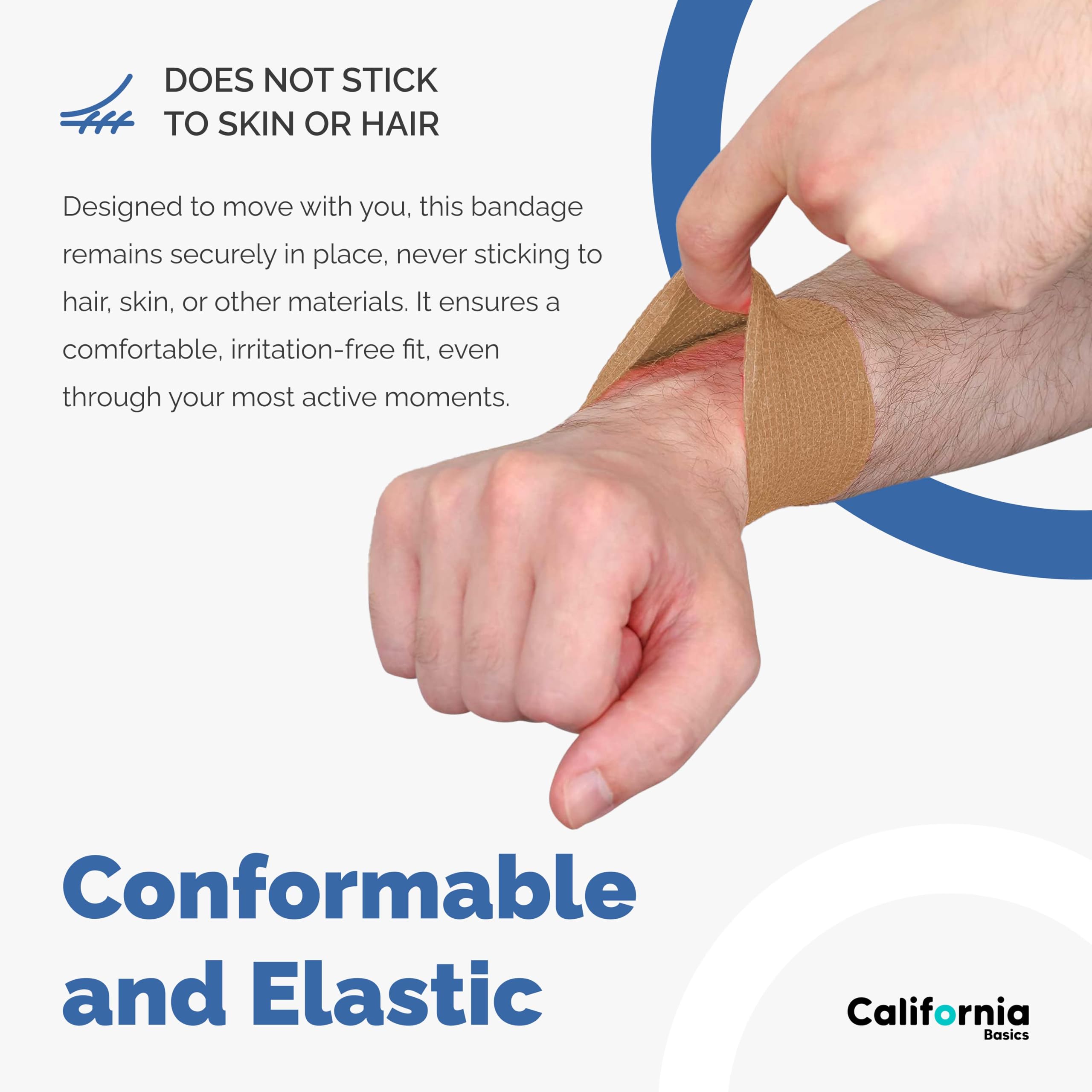California Basics self-adherent bandage for sports, simple on and off with skin-safe adhesion.