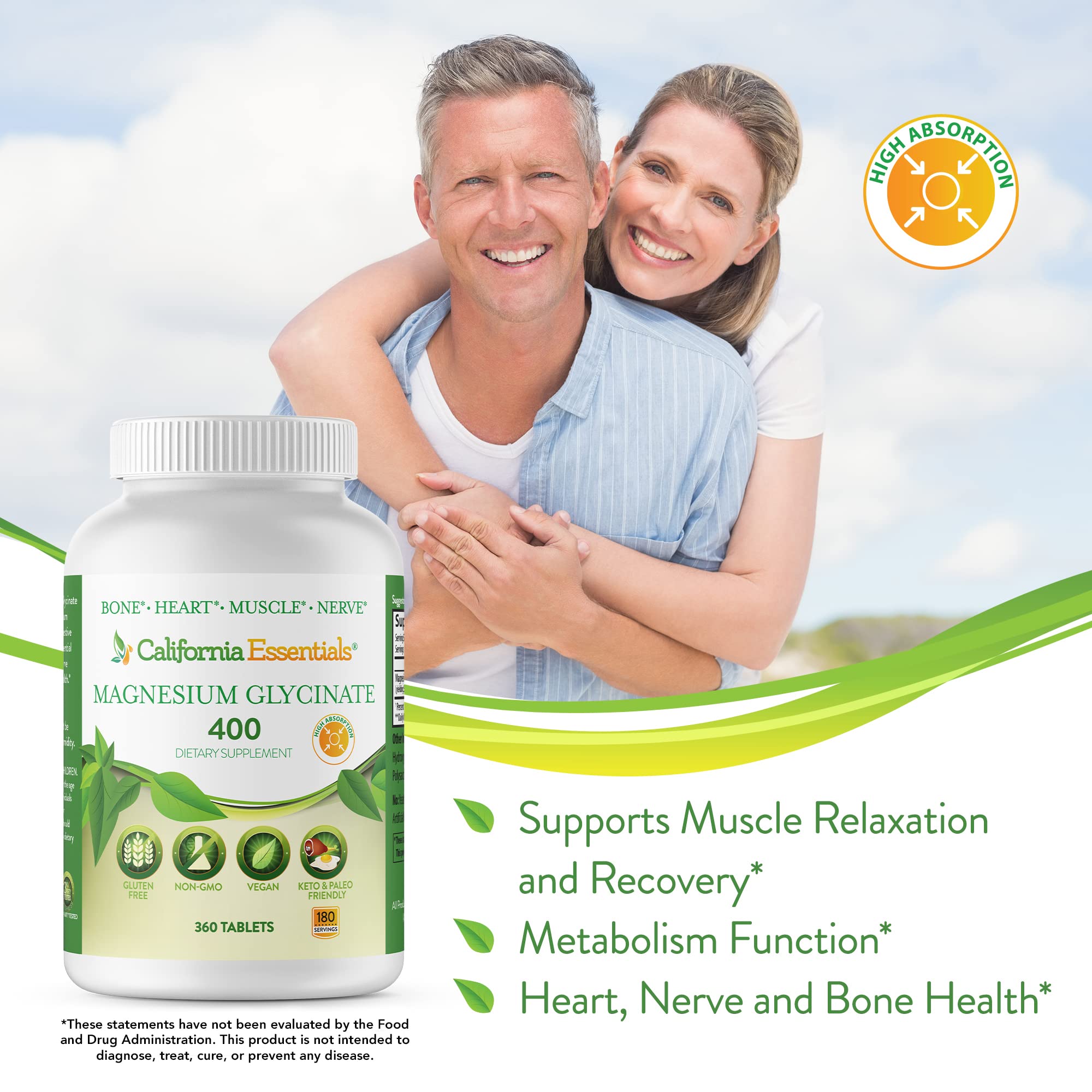 California Essentials Magnesium Glycinate 400 tablet in hand for wellness.