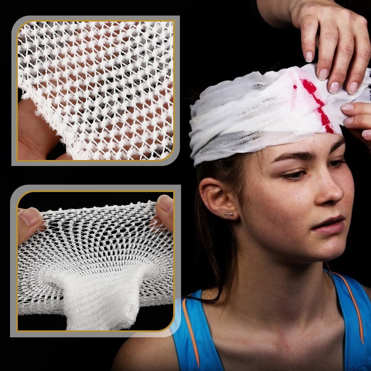 CALLARON gauze head cap supports bandages with breathable mesh and easy handling.