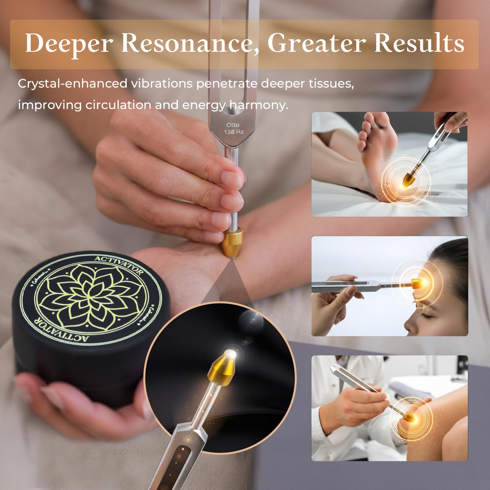 CALMCREST 384Hz tuning fork with crystal base aids deep resonance sessions.