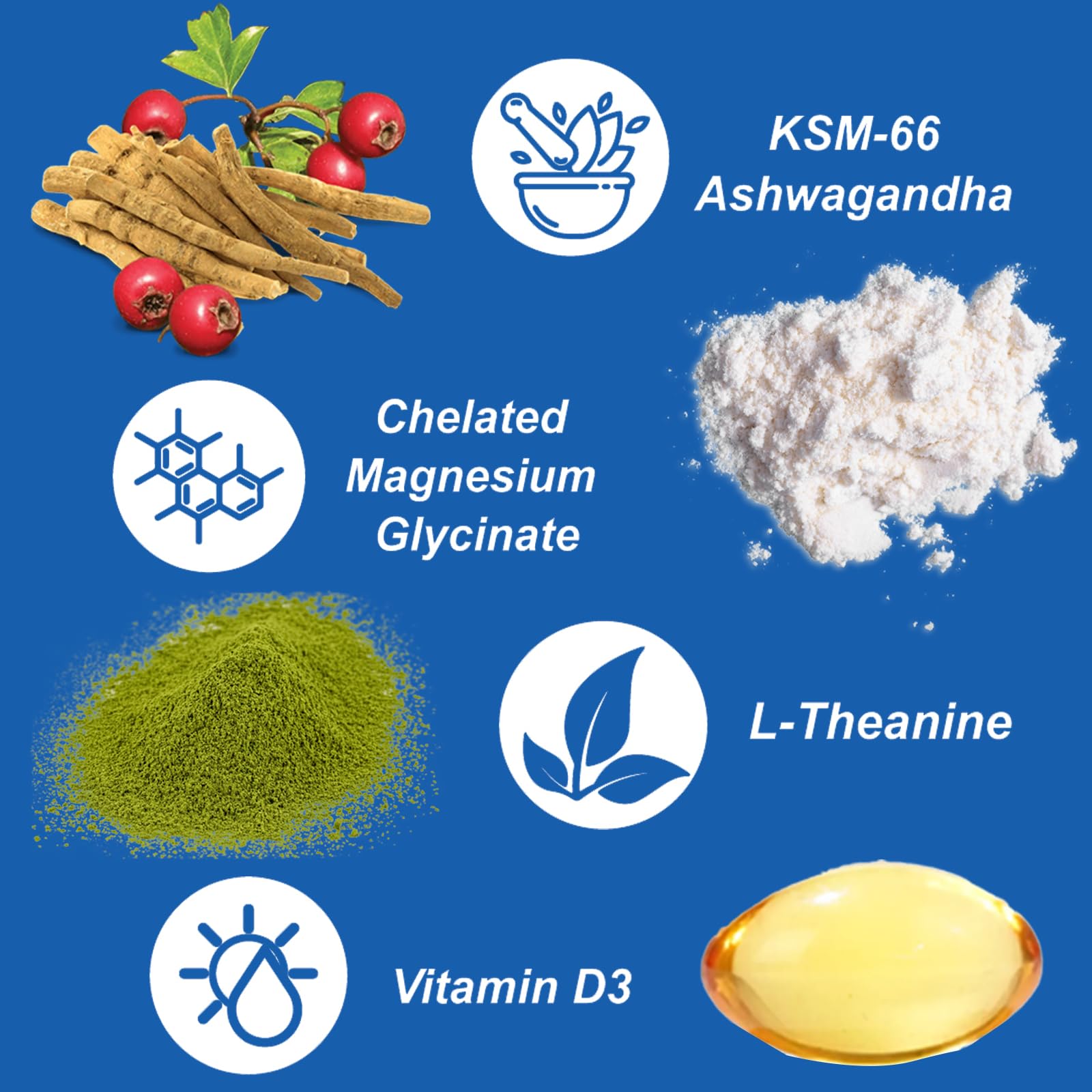 Calmify ingredients label highlighting L-Theanine, Ashwagandha, magnesium, and vitamin D3.