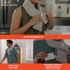 Calming Comfort neck wrap in use with power pack for portable comfort