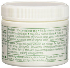 Calmoseptine barrier-ointment jar close-up highlighting active ingredients.
