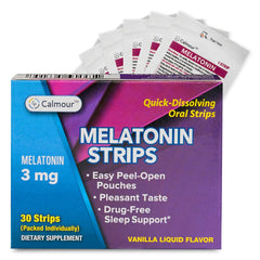 CALMOUR 30 Oral Sleep Strips pack offers convenient nightly use on the go