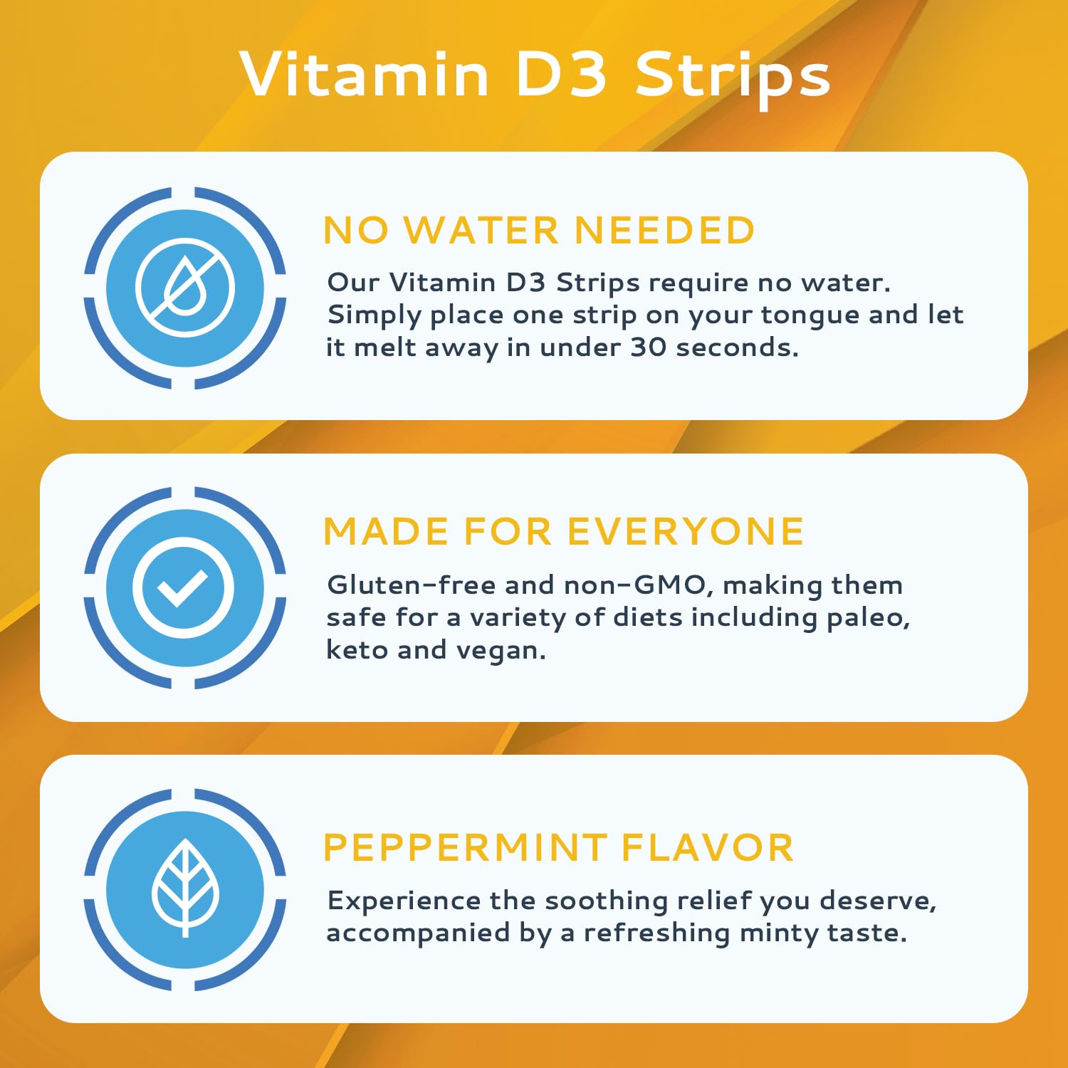 CALMOUR Vitamin D3 Strips peppermint flavor enhances palatability.