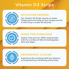 CALMOUR Vitamin D3 Strips peppermint flavor enhances palatability.