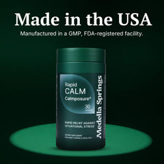 Calmposure vegan cruelty-free symbol reinforces ethical stress support.