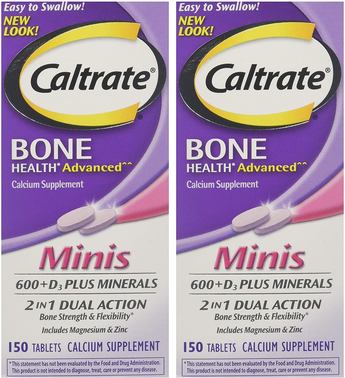 Caltrate Minis minerals two-pack bottle, convenient daily mineral support.
