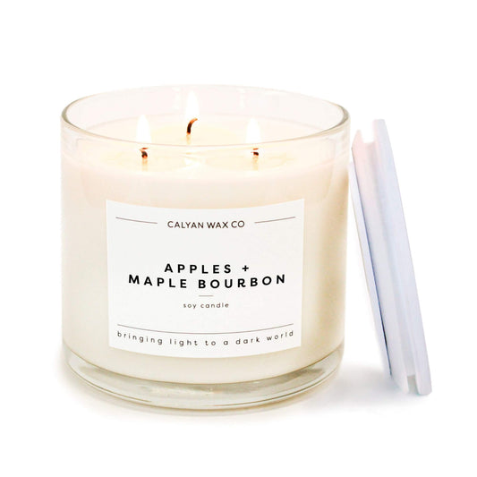 Calyan Wax Co Apples & Maple Bourbon 3 Wick candle with apples and bourbon notes for cozy ambiance