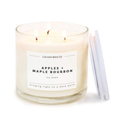 Calyan Wax Co Apples & Maple Bourbon 3 Wick candle with apples and bourbon notes for cozy ambiance