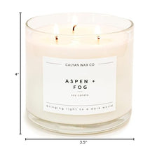 Aspen & Fog candle packaging and outer box display.