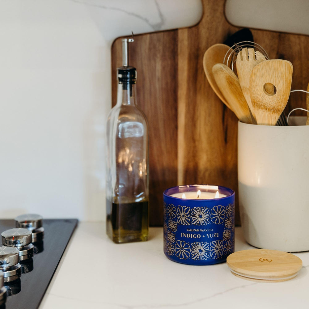 Ambient light with Indigo & Yuzu candle in a living space