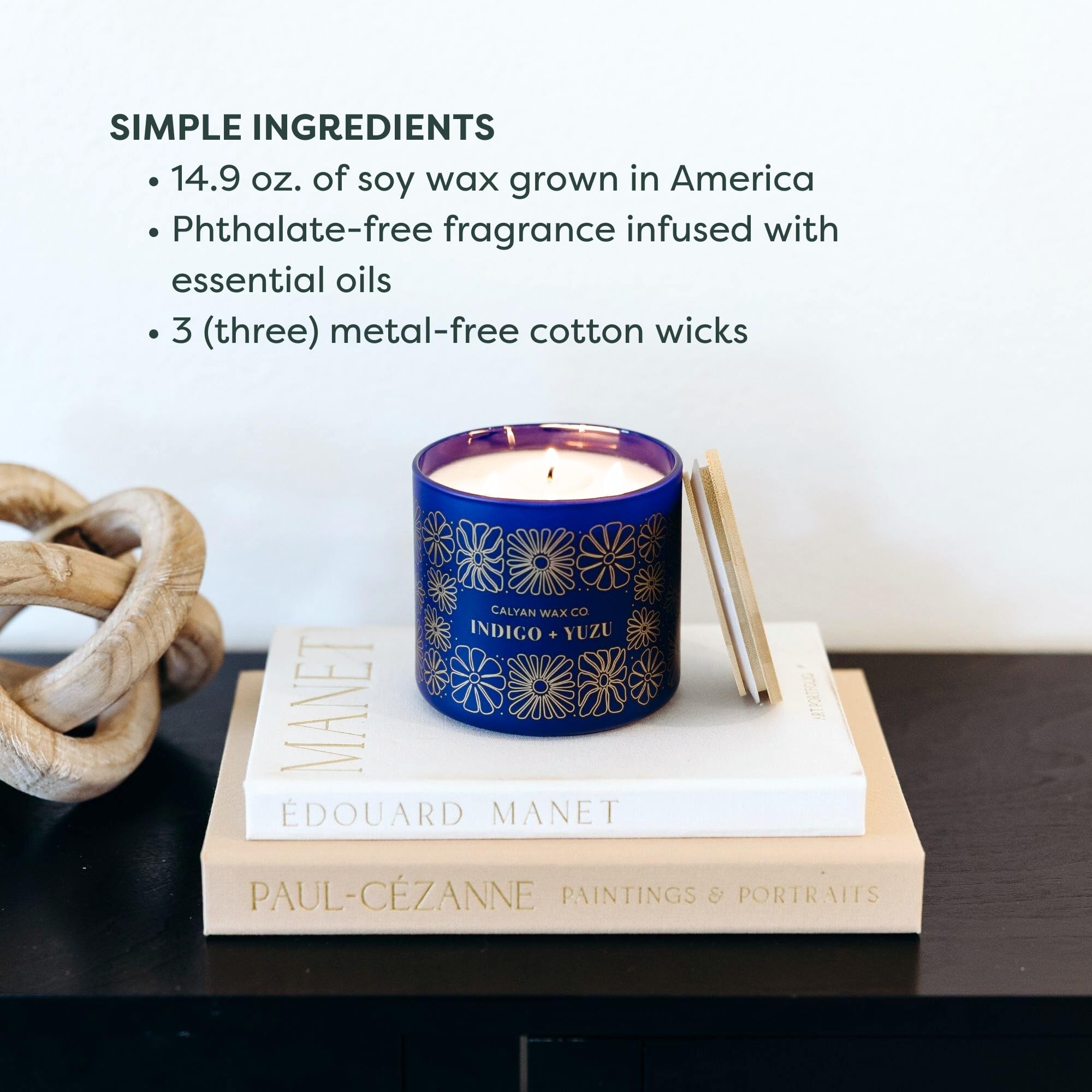 Label detail highlighting vegan, cruelty-free, and soy-based formulation