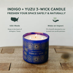 Wick detail highlights three clean cotton wicks for a consistent burn