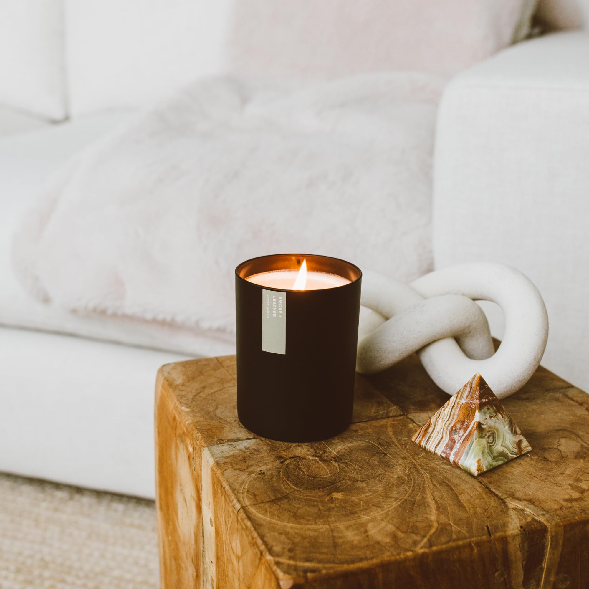 Calyan Wax Co. Lemon & Sage candle scent diffusion filling a room