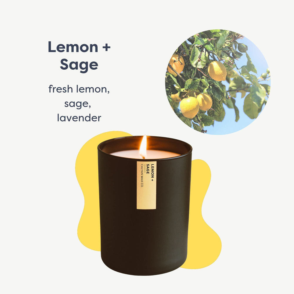 Calyan Wax Co. Lemon & Sage candle being poured to reveal soy wax quality