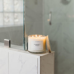 Calyan Wax Co. Oakmoss and Amber gift-ready candle presentation