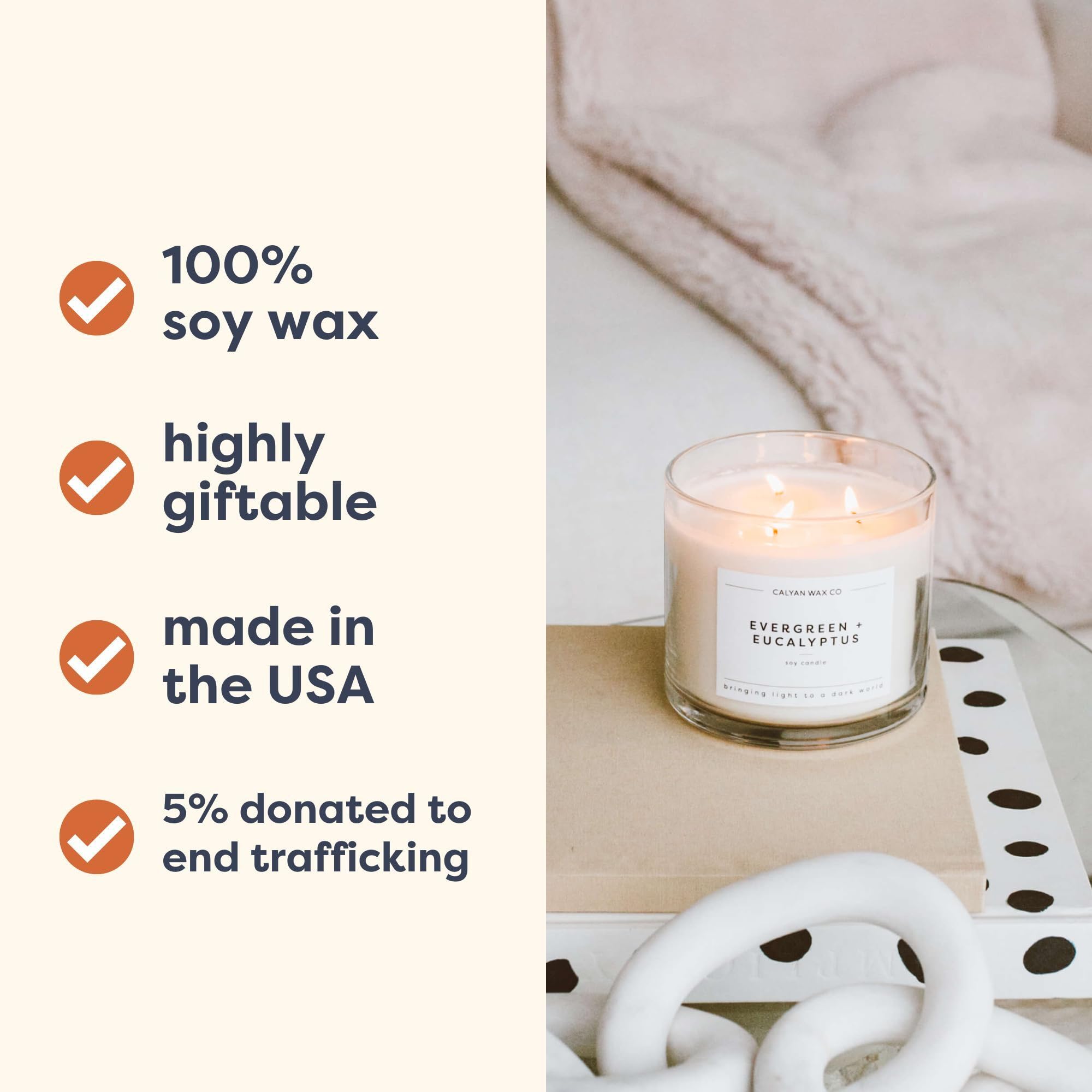 Calyan Wax Co soy wax candle highlighting clean burn for long-lasting fragrance