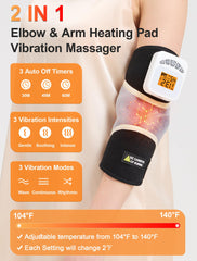 CAMECO elbow massage wrap worn on arm enables hands-free relief at home.