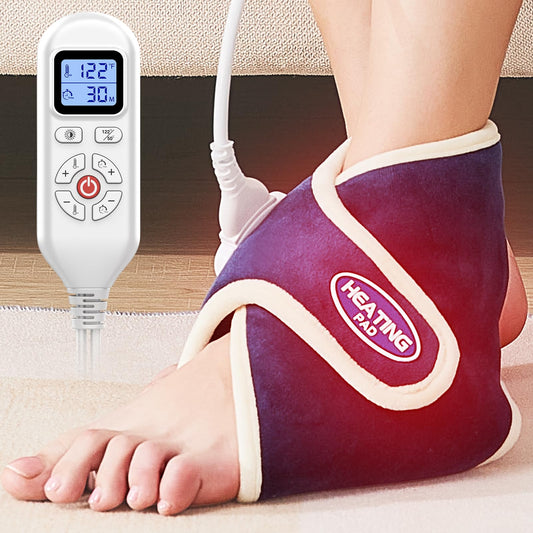 CAMECO electric heating pad around Achilles tendon delivering targeted warmth.