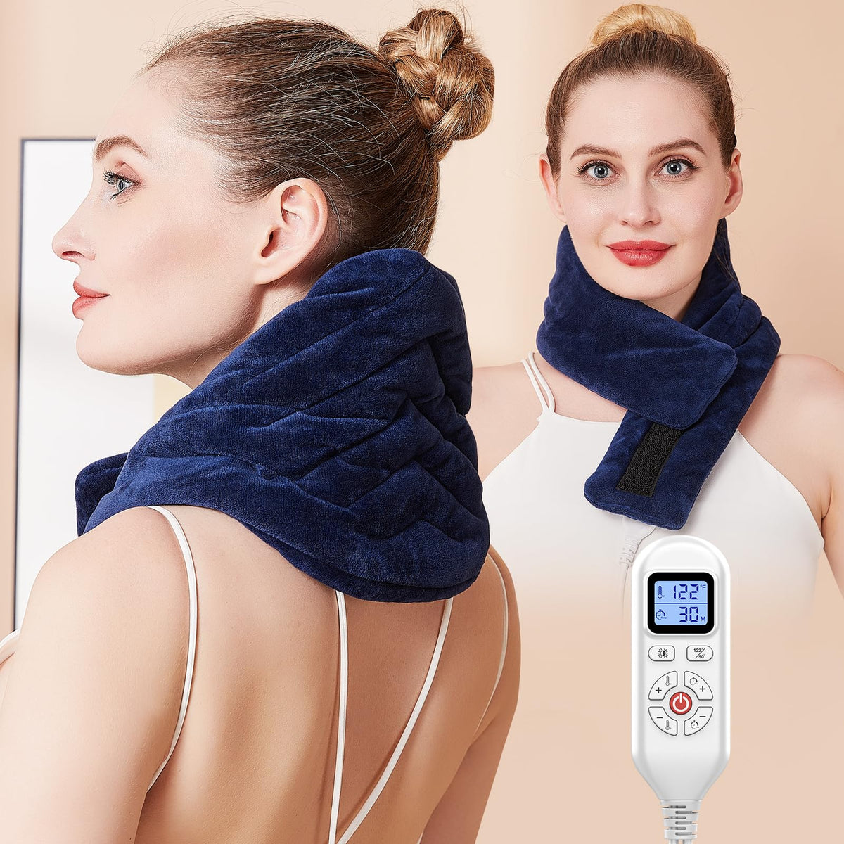 CAMECO electric neck heating pad provides comprehensive heat therapy for neck and shoulders.