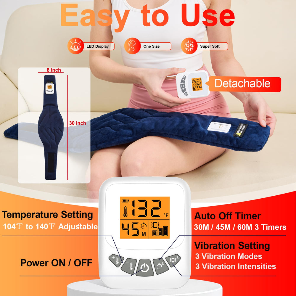 Warm heat level setup from 104°F to 140°F for stiffness relief.