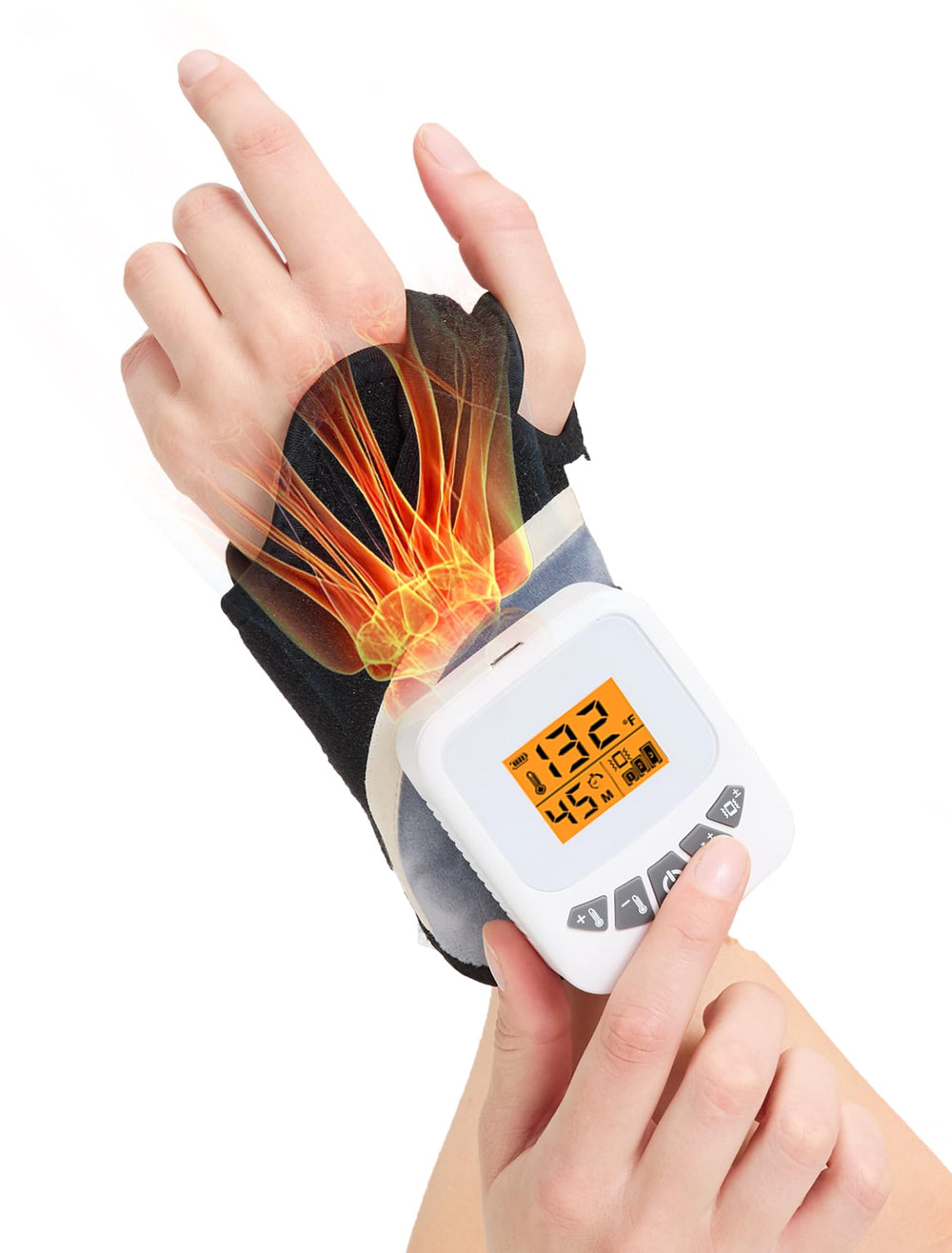 CAMECO wrist massager in use providing portable, hands-free relief on the job