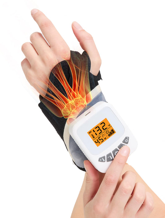 CAMECO wrist massager in use providing portable, hands-free relief on the job