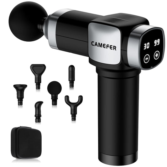 CAMEFER massage gun with deep-tissue penetration for targeted post-workout relief.