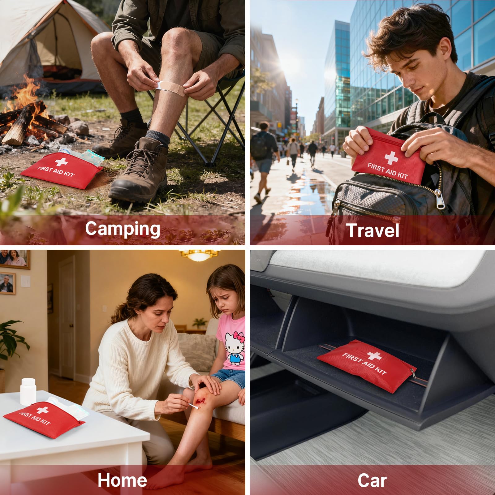 Camoredy empty mini first aid kit bag red durable material for outdoor use.