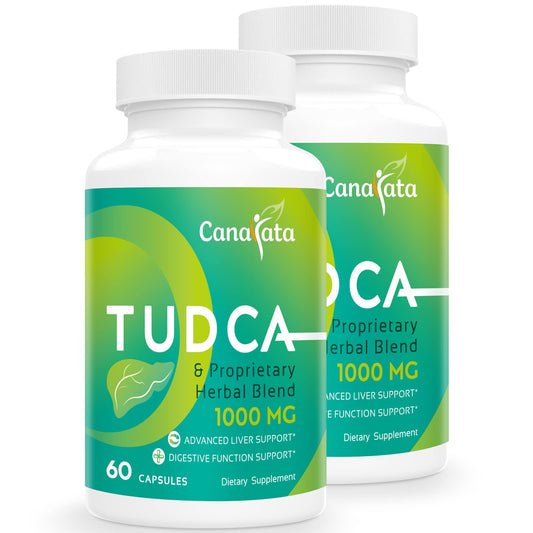 Canarata Tudca liver support bottle with vegan capsules for daily wellness.