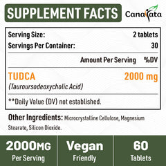 Canarata Tudca allergen-free label confirms safe, non-GMO formulation.