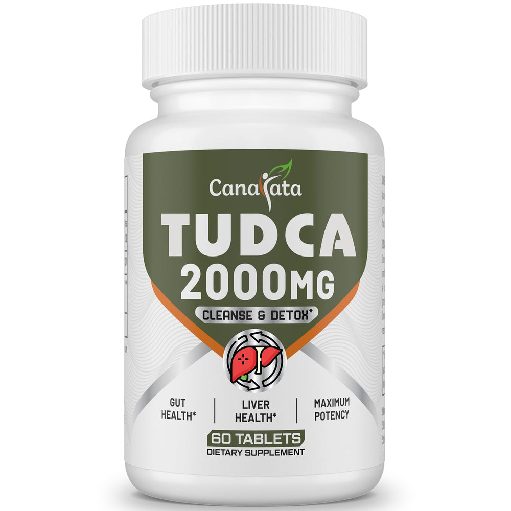 Canarata TudCA bottle on counter signaling liver support and detox potential.