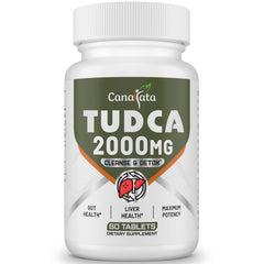 Canarata TudCA bottle on counter signaling liver support and detox potential.