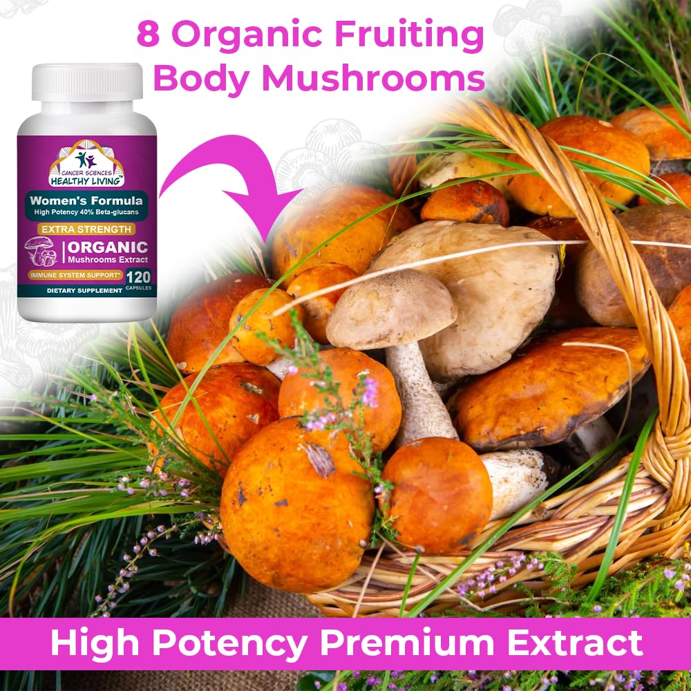 Cancer Sciences Organic mushroom blend packaging showcases pure ingredients