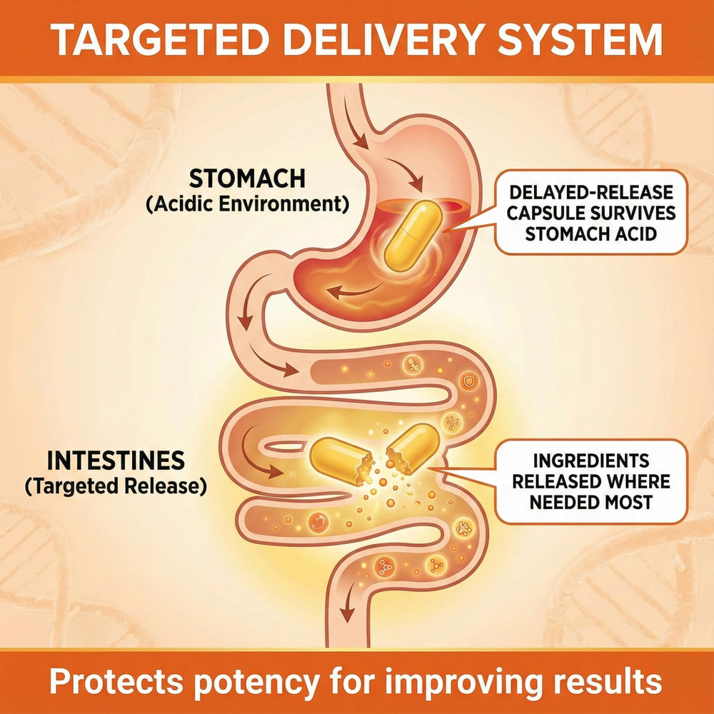 CandAssist delayed-release capsule ensures stomach-safe delivery to the intestines.