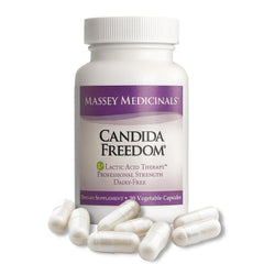 Candida Freedom Massey Medicinals colon cleanse pills bottle front, promotes gentle daily digestion