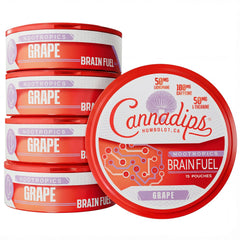 Cannadips Grape Energy Pouch package shows grape flavor for focused daytime energy.