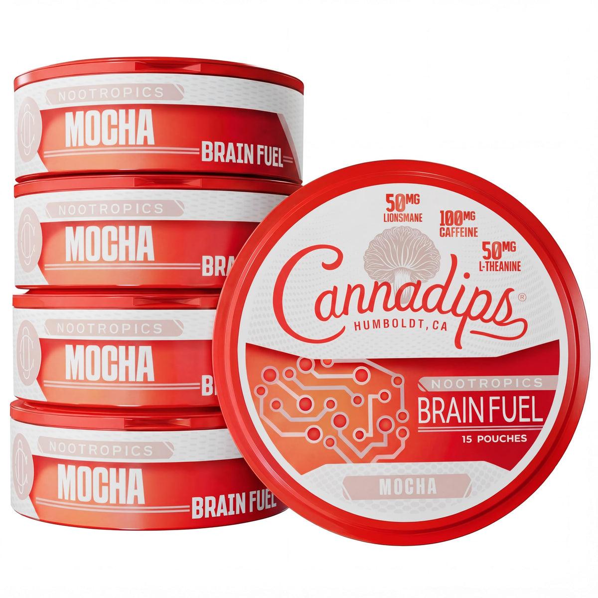 Cannadips Mocha Energy Pouch pack highlighting clean focus and portability