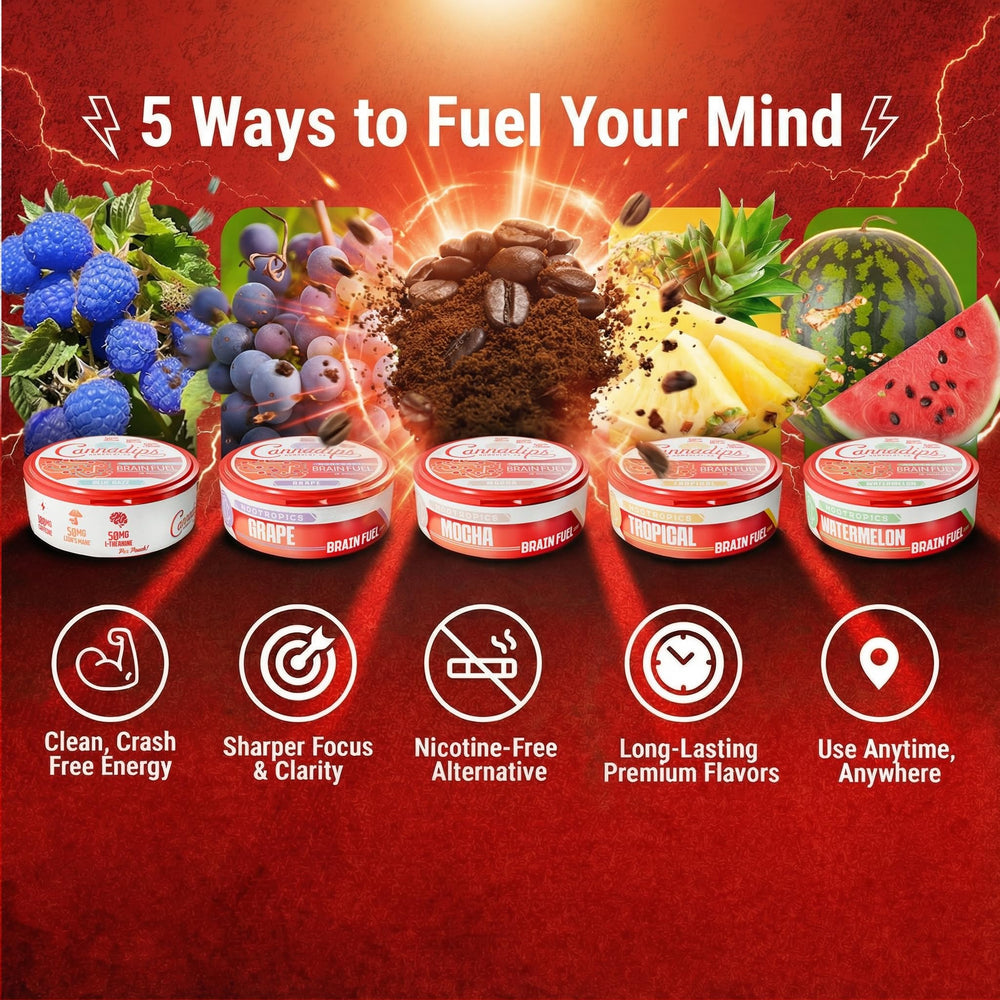 Cannadips no sugar badge indicating guilt-free energy