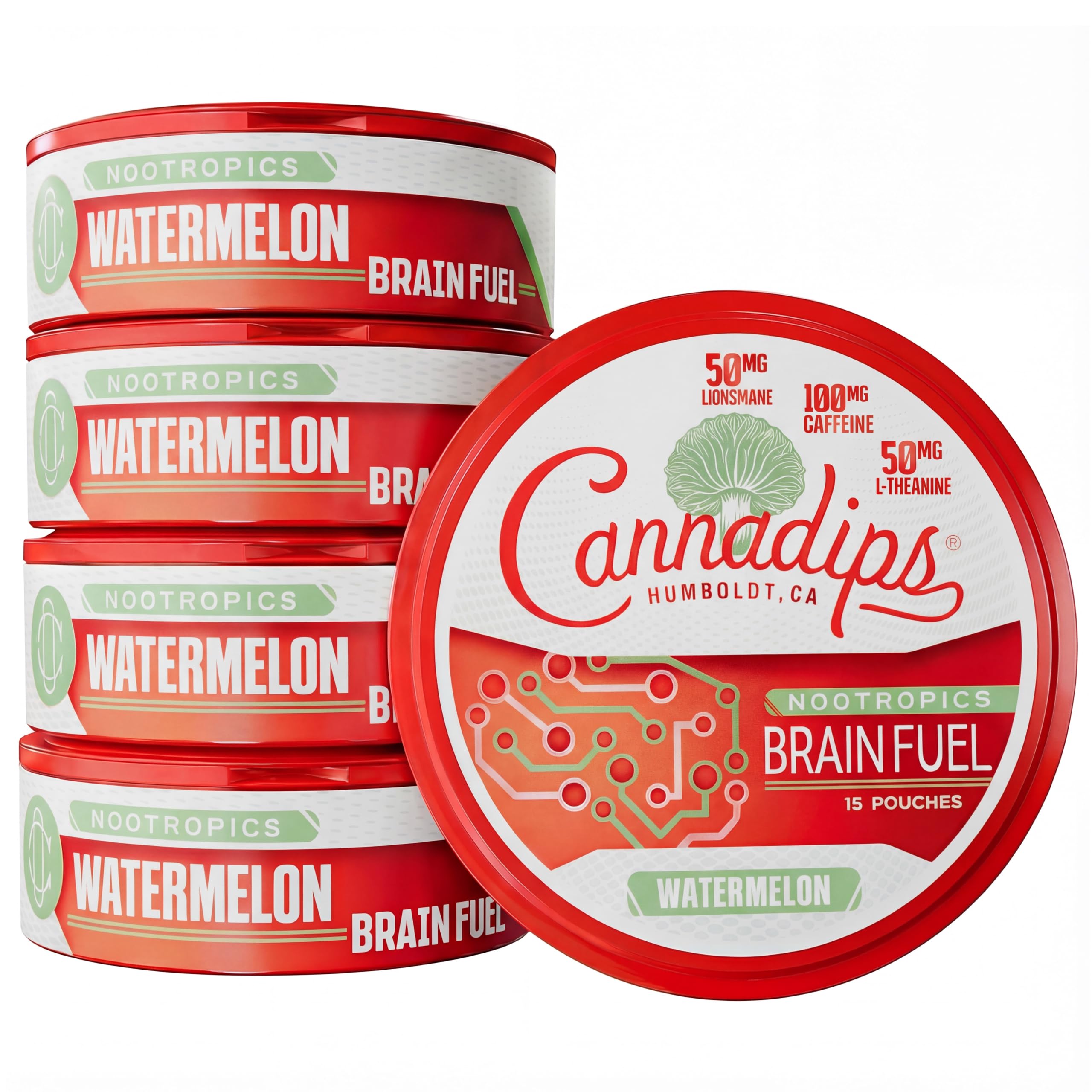 Cannadips Watermelon Energy Pouch front view for quick, on-the-go cognitive fuel.