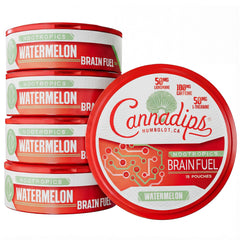 Cannadips Watermelon Energy Pouch front view for quick, on-the-go cognitive fuel.