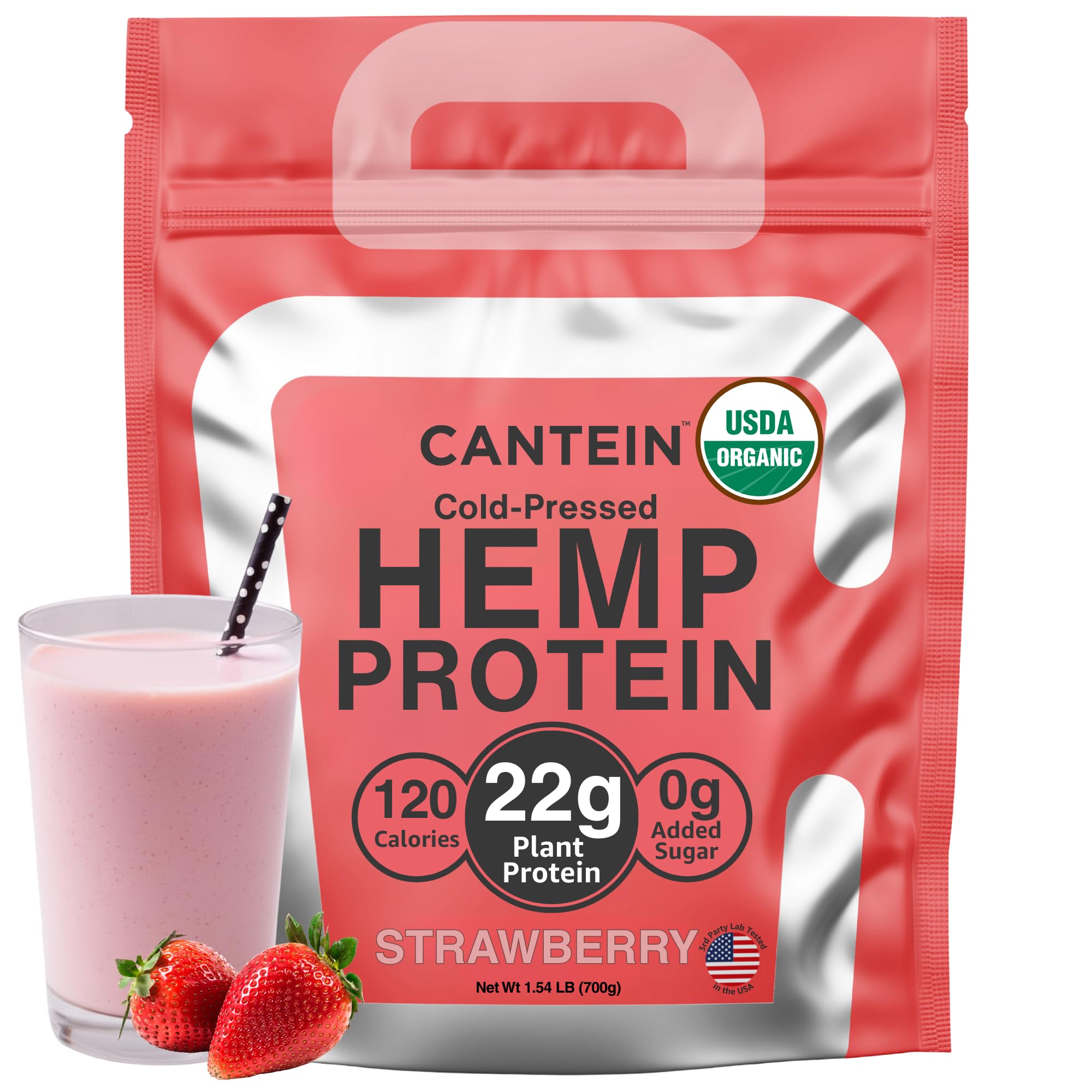 Cantein organic hemp protein bottle highlighting clean ingredients for daily protein