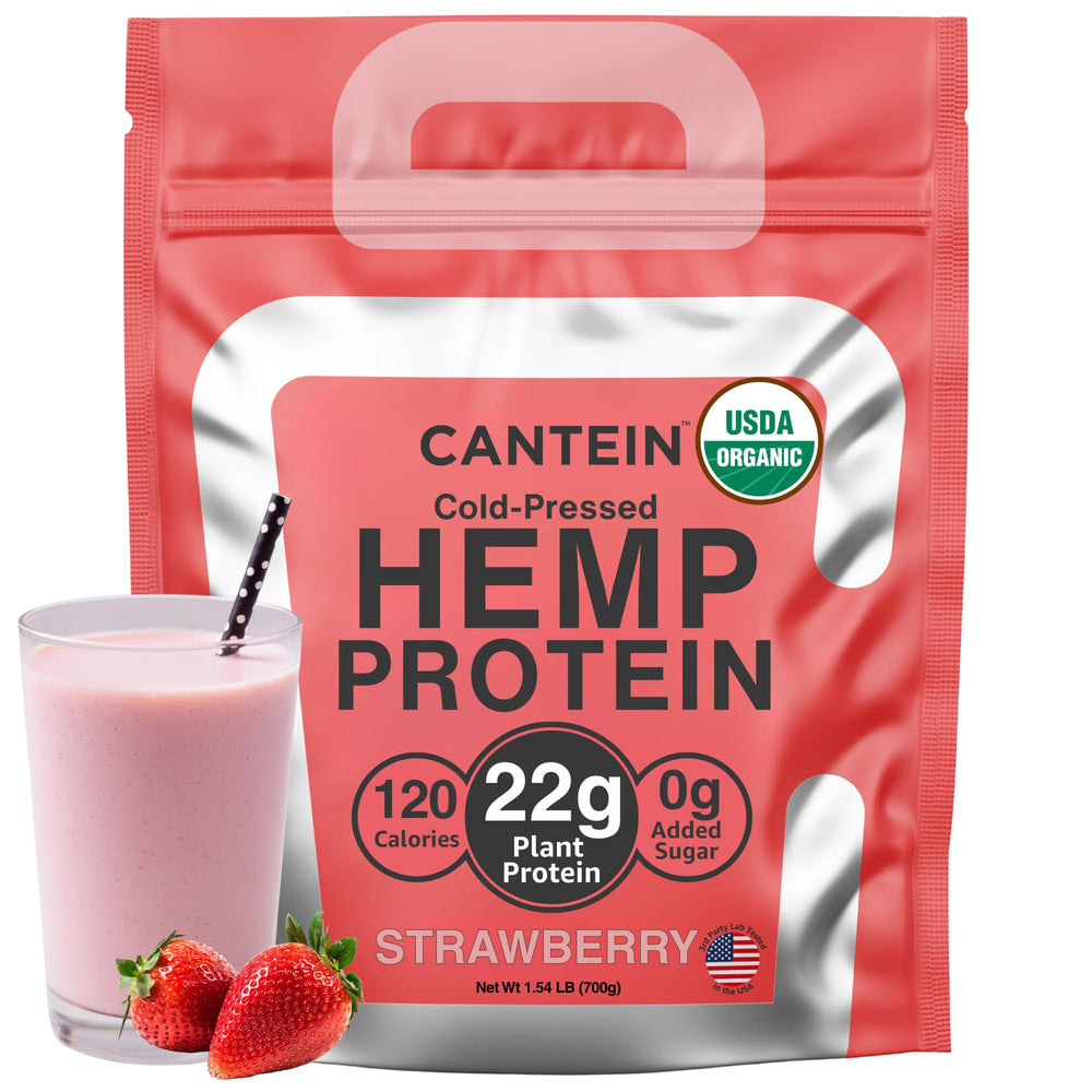 Cantein organic hemp protein bottle highlighting clean ingredients for daily protein