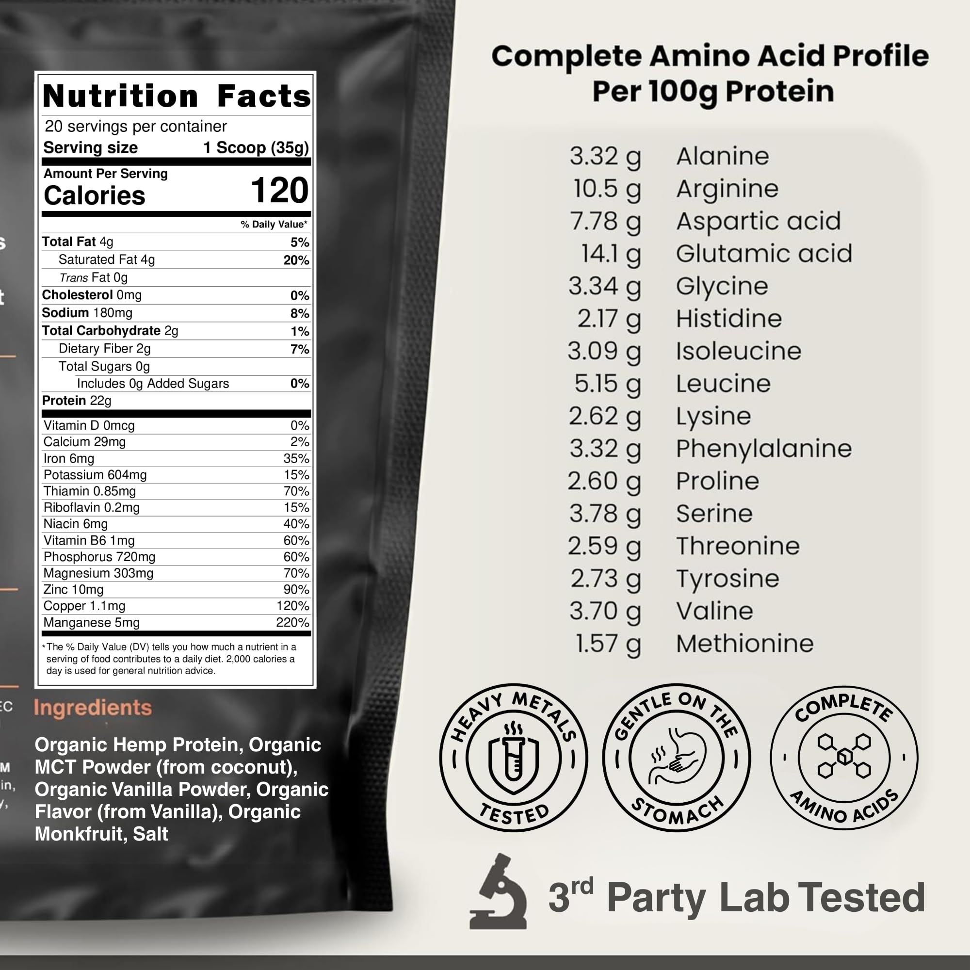 Cantein organic hemp seeds close-up highlighting natural ingredients for protein