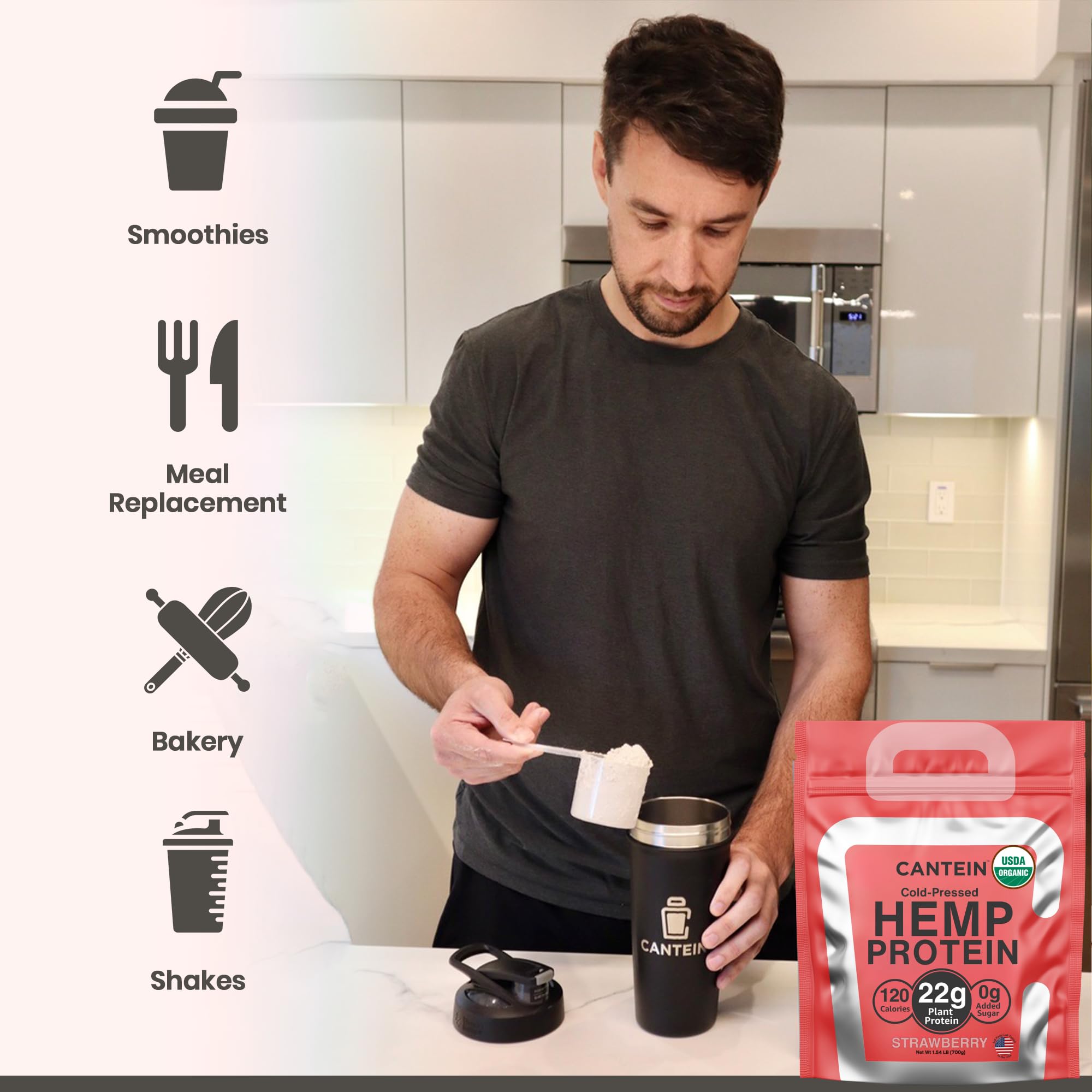 Cantein smoothie with hemp protein demonstrates easy mix for busy mornings