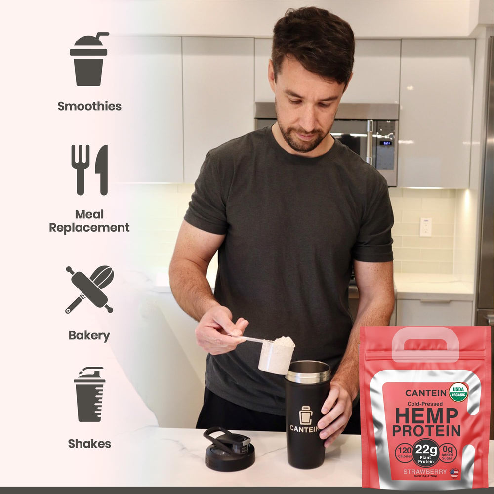 Cantein smoothie with hemp protein demonstrates easy mix for busy mornings