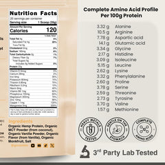 Cantein vanilla hemp protein shake in glass emphasizes smooth, creamy texture